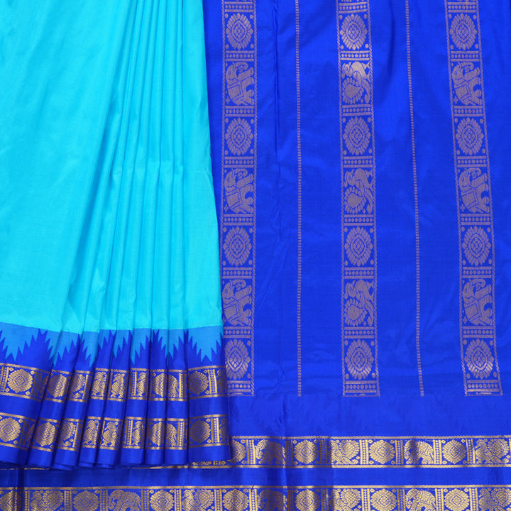 Hayagrivas Handloom Sea Blue Ten Yards Silk Saree KBF591G2-1