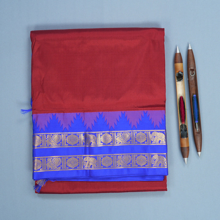 Hayagrivas Handloom Maroon Ten Yards Silk Saree KBF591G2-2