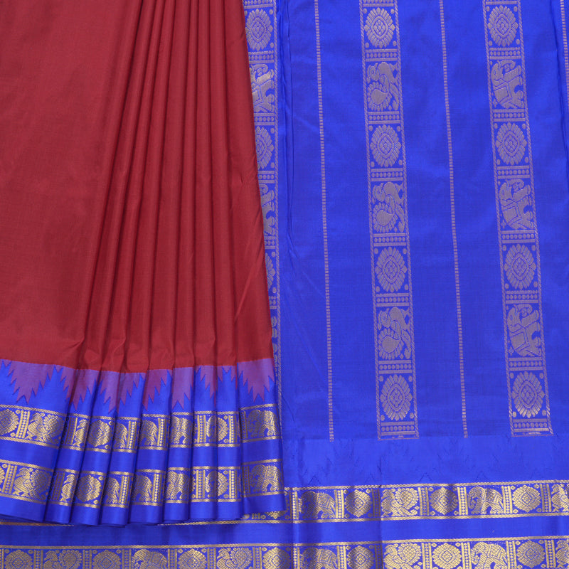 Hayagrivas Handloom Maroon Ten Yards Silk Saree KBF591G2-2