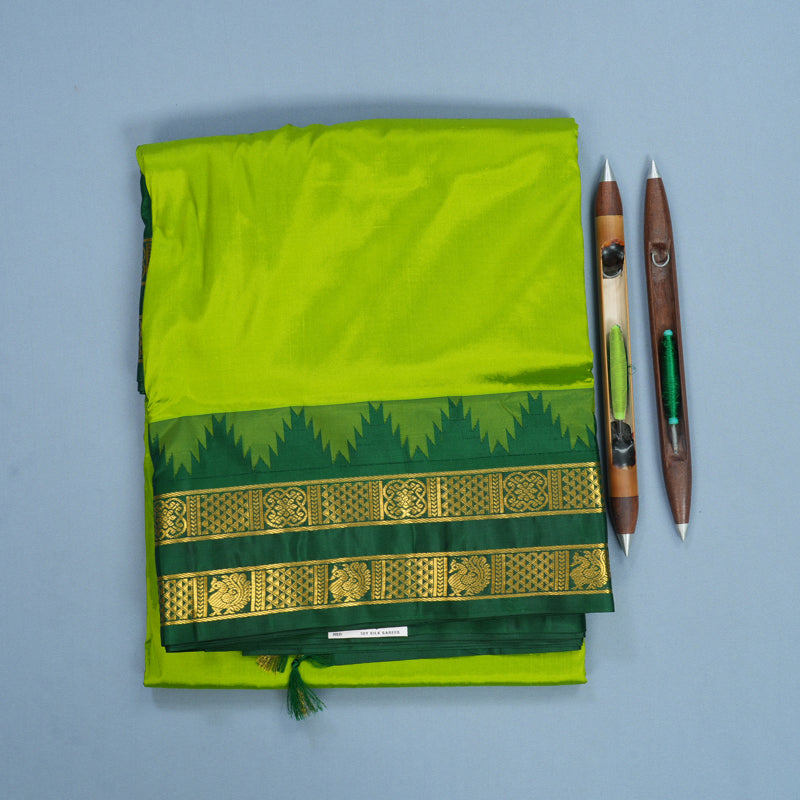 Hayagrivas Handloom Lime Green Ten Yards Silk Saree KBF591G2-5