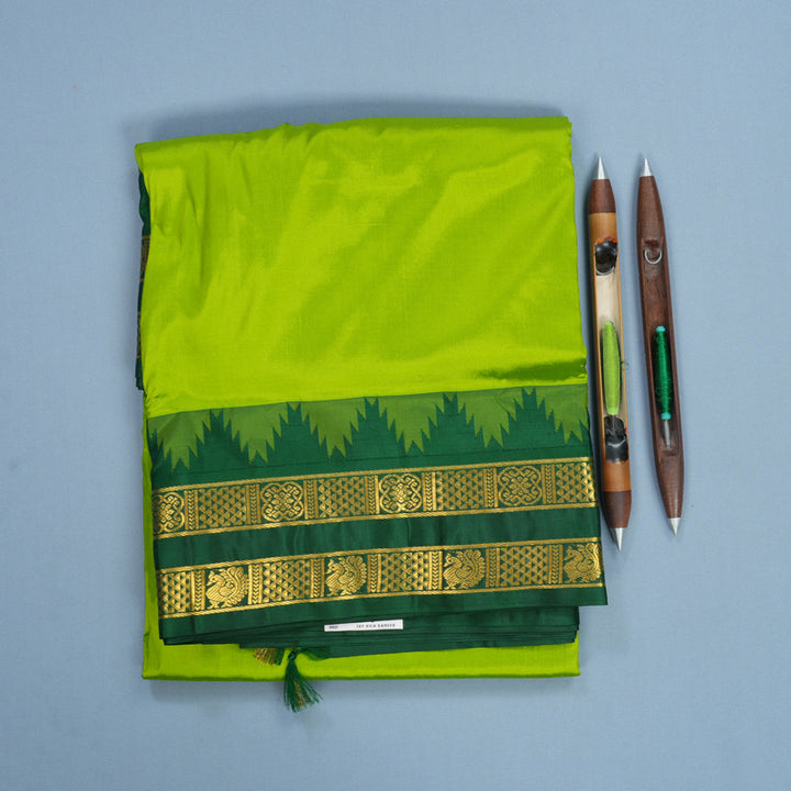 Hayagrivas Handloom Lime Green Ten Yards Silk Saree KBF591G2-5