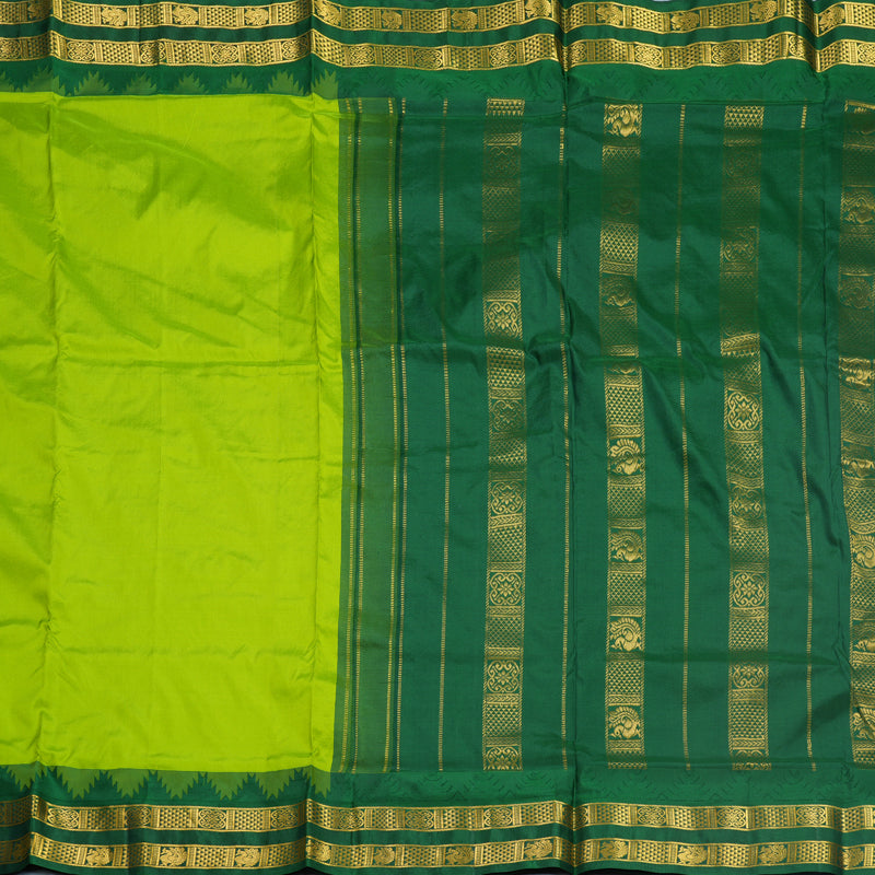 Hayagrivas Handloom Lime Green Ten Yards Silk Saree KBF591G2-5