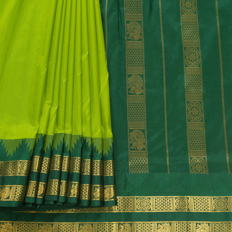 Hayagrivas Handloom Lime Green Ten Yards Silk Saree KBF591G2-5