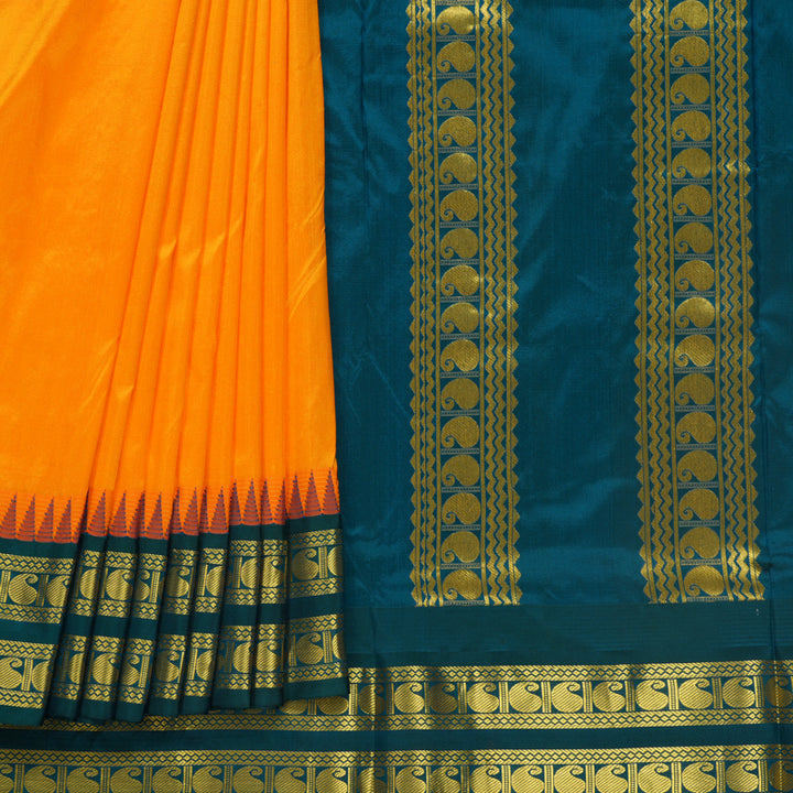 Hayagrivas Handloom Mambazham Orange Ten Yards Silk Saree KBF591G2-6