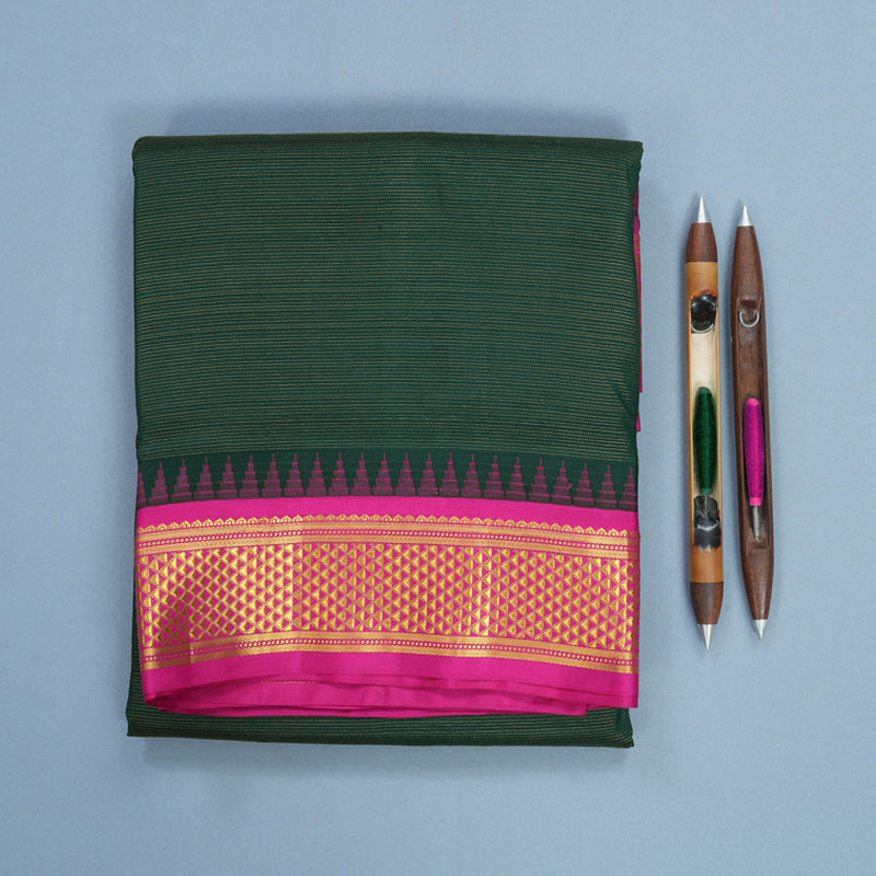 Hayagrivas Handloom Bottle Green Ten Yards Silk Saree KBF591G3-2