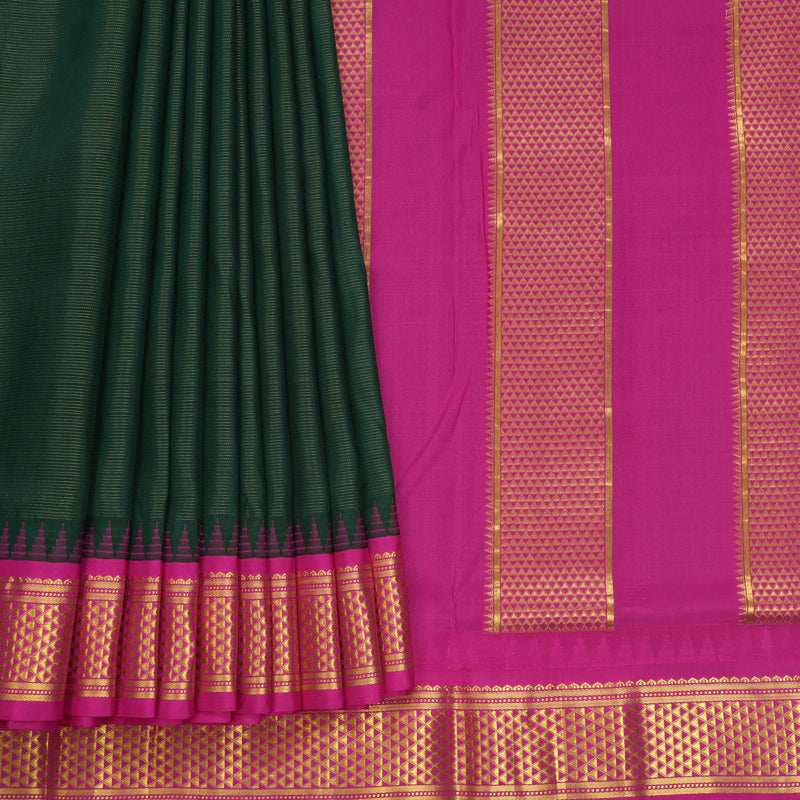 Hayagrivas Handloom Bottle Green Ten Yards Silk Saree KBF591G3-2
