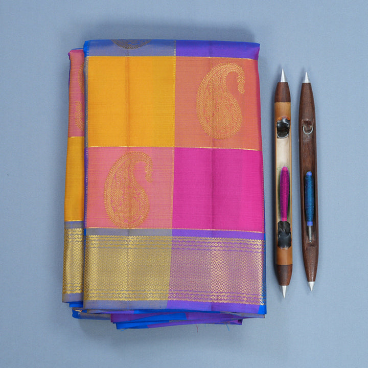 Hayagrivas Handloom Multicolour Checks Kanjivaram Silk Saree KBF592G1-2