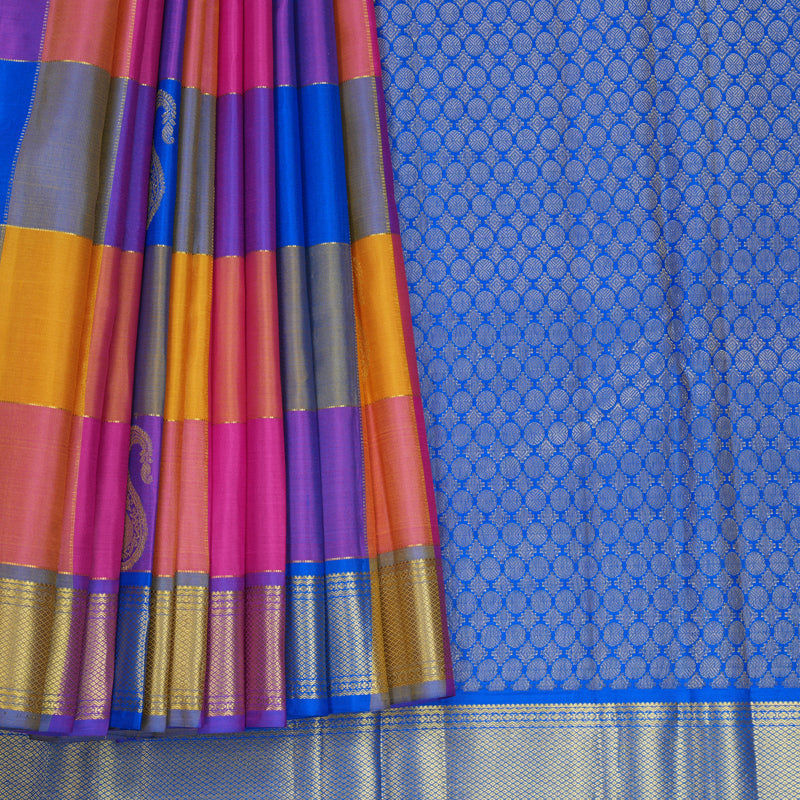 Hayagrivas Handloom Multicolour Checks Kanjivaram Silk Saree KBF592G1-2