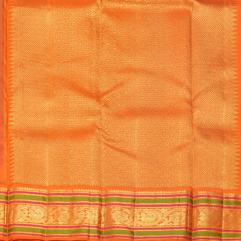 Hayagrivas Handloom Royal Blue Kanjivaram Silk Saree with Orange Border KBF593G1-1