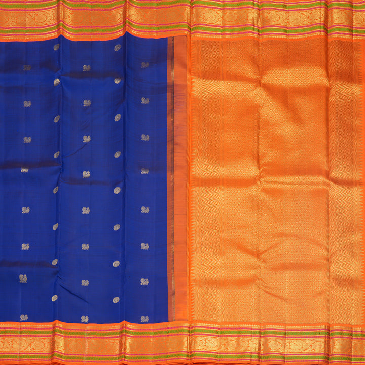 Hayagrivas Handloom Royal Blue Kanjivaram Silk Saree with Orange Border KBF593G1-1