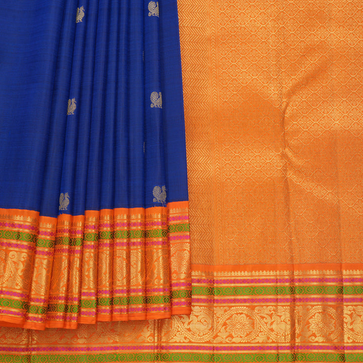 Hayagrivas Handloom Royal Blue Kanjivaram Silk Saree with Orange Border KBF593G1-1