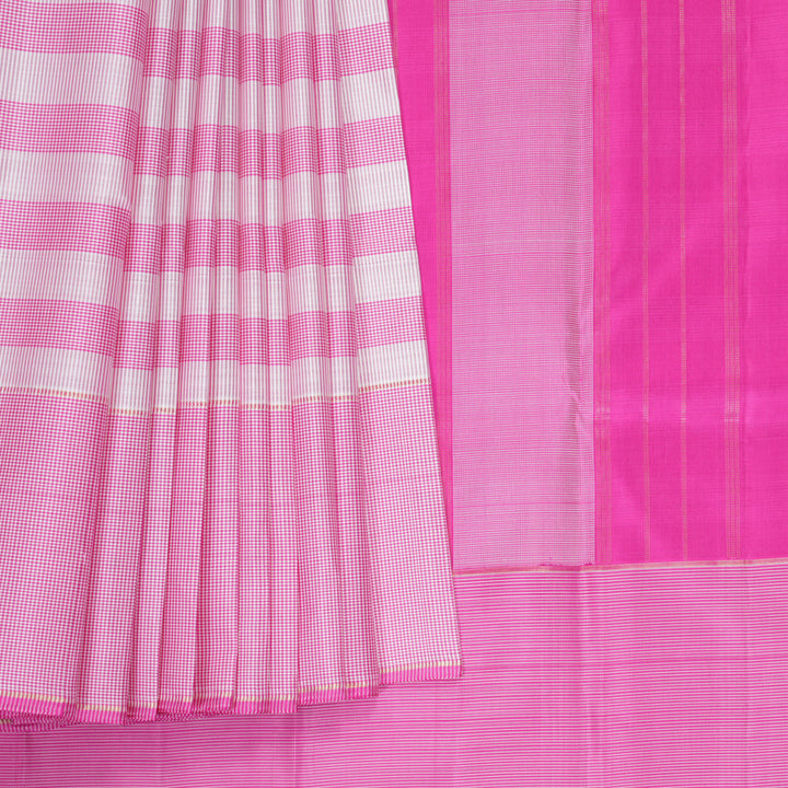 Hayagrivas Handloom Pink &amp; White (Zasa Zasa Checks) Kanjivaram Silk Saree KBF593G4-1
