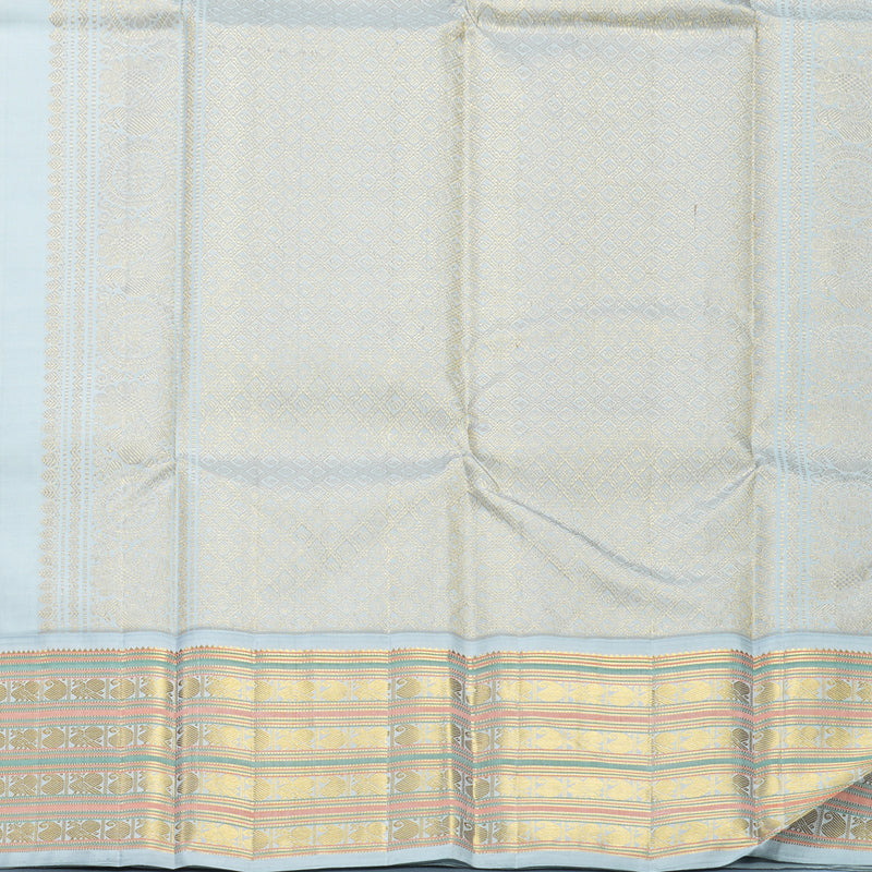 Hayagrivas Handloom Lime Green Kanjivaram Silk Saree with Powder Blue Border KBF593G5-1