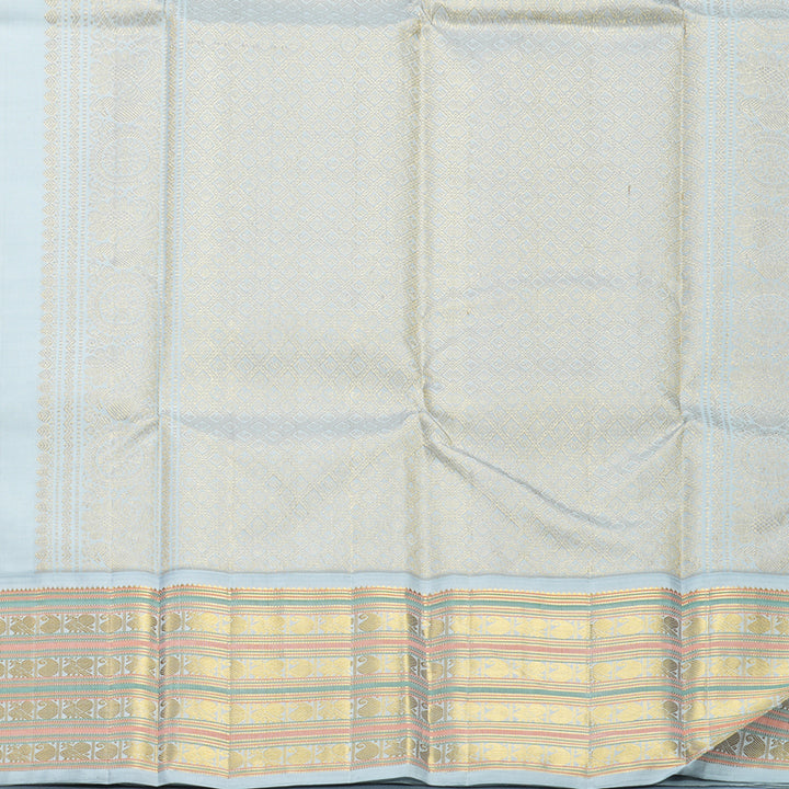 Hayagrivas Handloom Lime Green Kanjivaram Silk Saree with Powder Blue Border KBF593G5-1