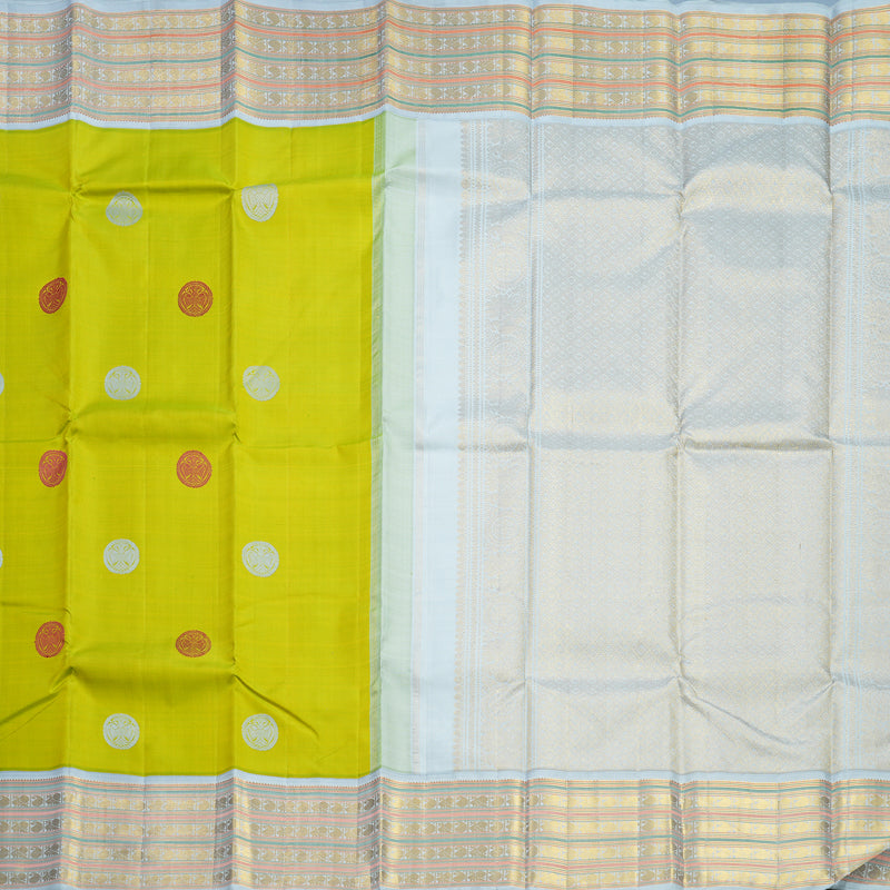 Hayagrivas Handloom Lime Green Kanjivaram Silk Saree with Powder Blue Border KBF593G5-1