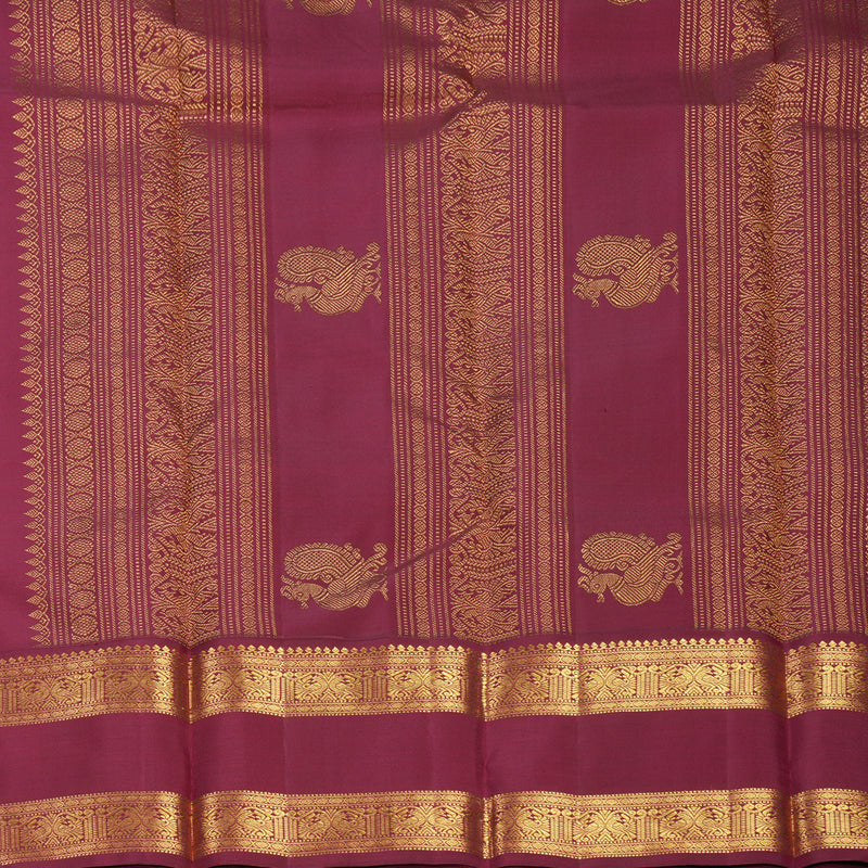 Hayagrivas Handloom Mustard Kanjivaram Silk Saree with Maroon Border KBF593G6-1