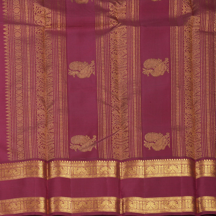Hayagrivas Handloom Mustard Kanjivaram Silk Saree with Maroon Border KBF593G6-1