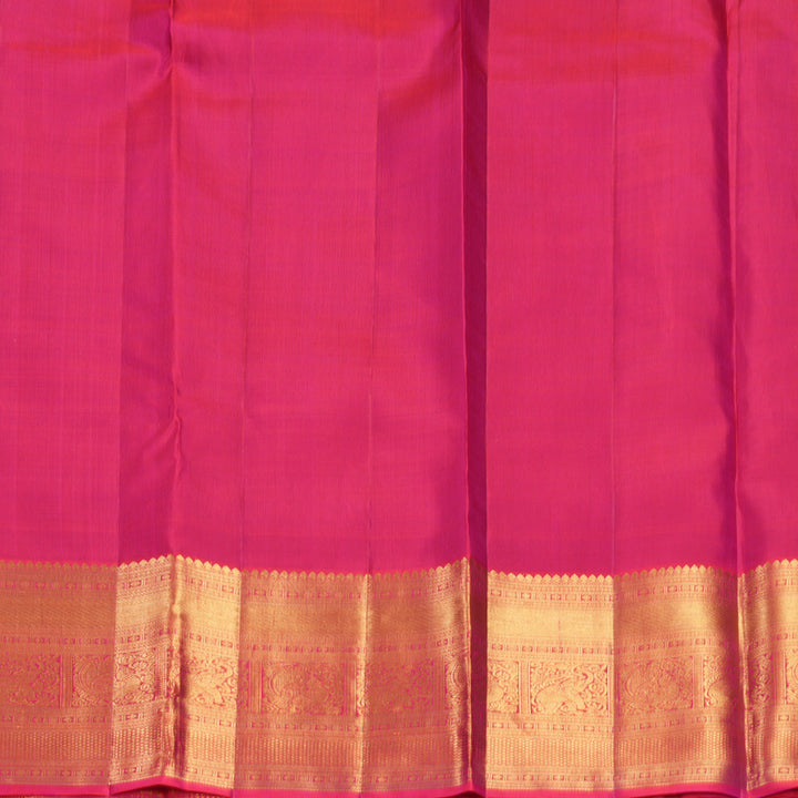 Hayagrivas Handloom Bottle Green Kanjivaram Silk Saree with Orangish Pink Border KBF595G1-1