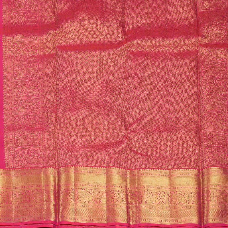 Hayagrivas Handloom Bottle Green Kanjivaram Silk Saree with Orangish Pink Border KBF595G1-1
