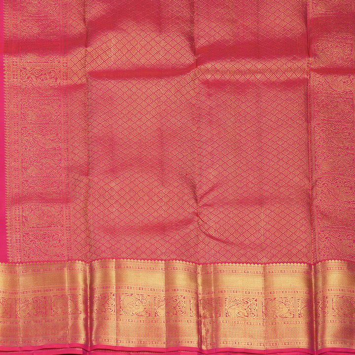 Hayagrivas Handloom Bottle Green Kanjivaram Silk Saree with Orangish Pink Border KBF595G1-1