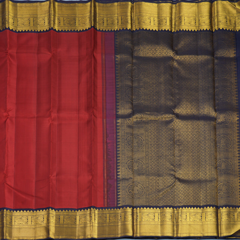 Hayagrivas Handloom Red Kanjivaram Silk Saree with Midnight Blue Border KBF595G3-1