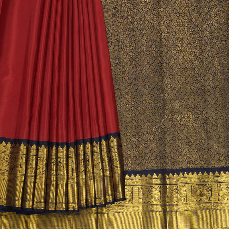 Hayagrivas Handloom Red Kanjivaram Silk Saree with Midnight Blue Border KBF595G3-1