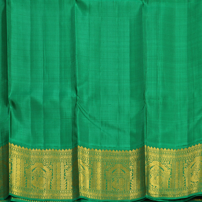Hayagrivas Handloom Orange Kanjivaram Silk Saree with Meenakshi Green Border KBF595G3-2