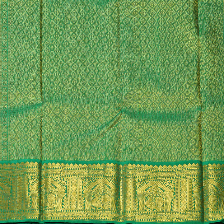 Hayagrivas Handloom Orange Kanjivaram Silk Saree with Meenakshi Green Border KBF595G3-2