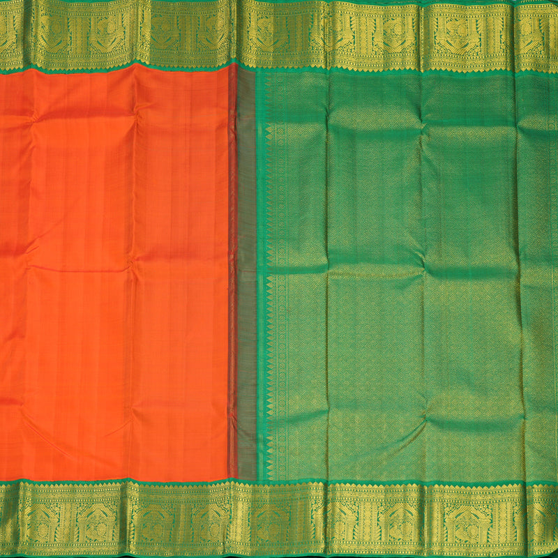 Hayagrivas Handloom Orange Kanjivaram Silk Saree with Meenakshi Green Border KBF595G3-2