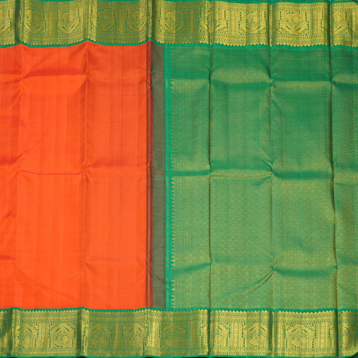 Hayagrivas Handloom Orange Kanjivaram Silk Saree with Meenakshi Green Border KBF595G3-2