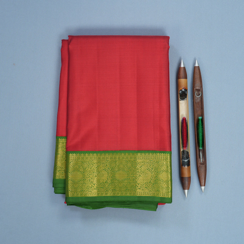 Hayagrivas Handloom Red Kanjivaram Silk Saree with Olive Green Border KBF595G4-1