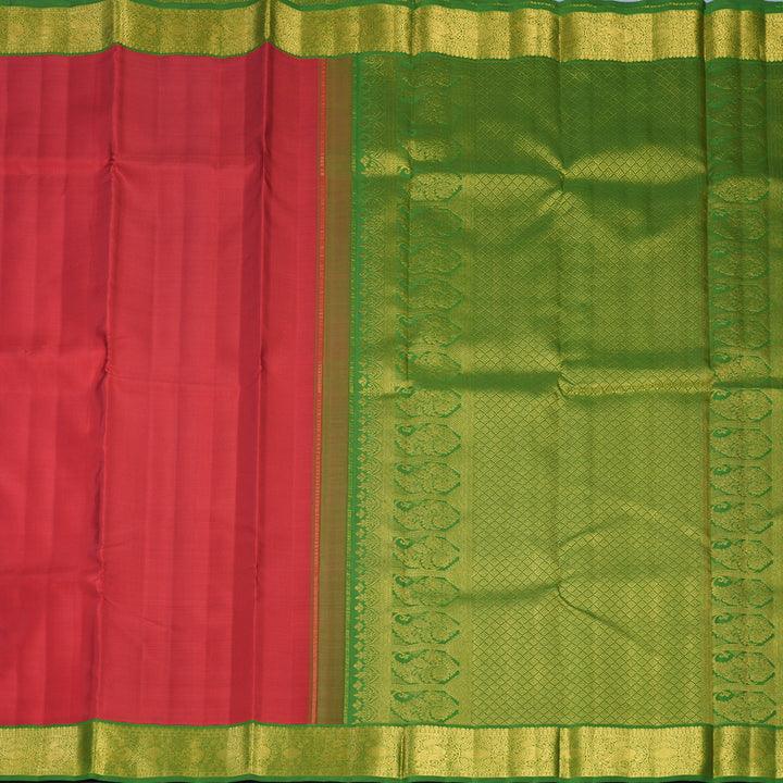 Hayagrivas Handloom Red Kanjivaram Silk Saree with Olive Green Border KBF595G4-1