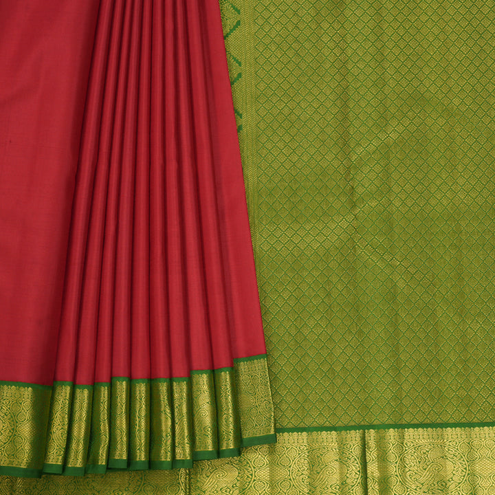 Hayagrivas Handloom Red Kanjivaram Silk Saree with Olive Green Border KBF595G4-1