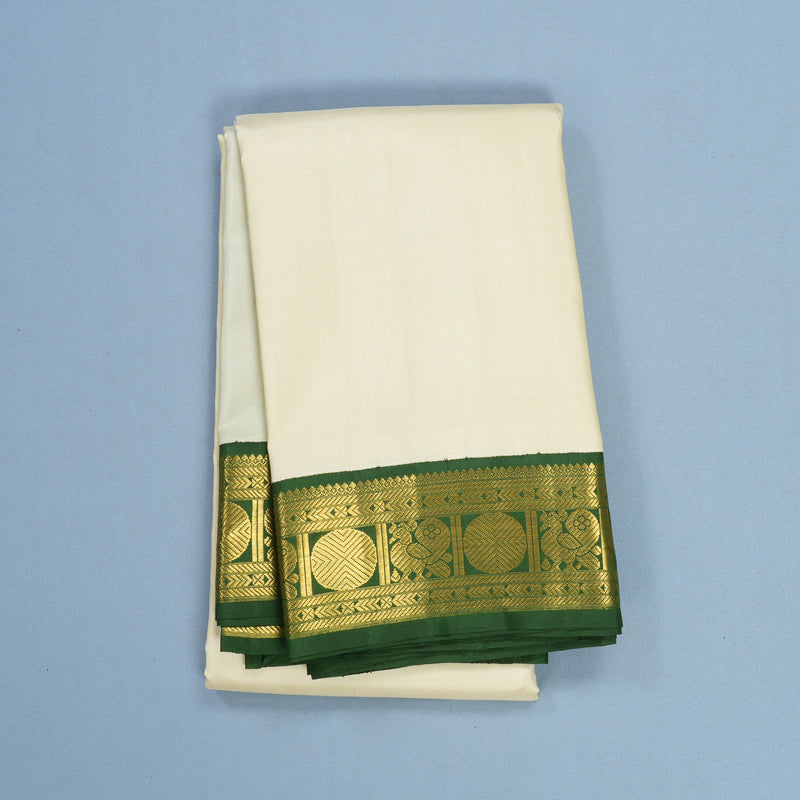 Hayagrivas Handloom Half-White Kanjivaram Silk Saree with Olive Green Border KBF595G4-2