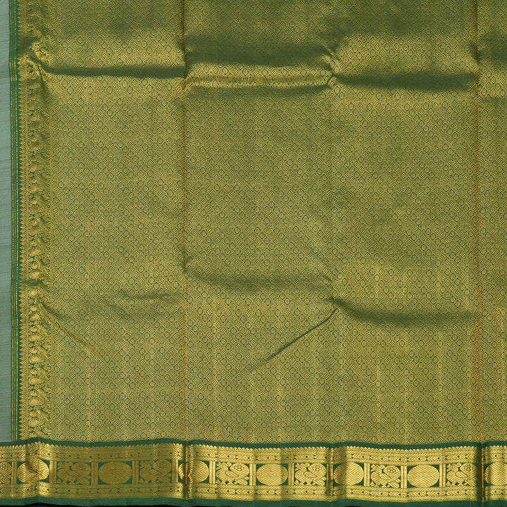 Hayagrivas Handloom Half-White Kanjivaram Silk Saree with Olive Green Border KBF595G4-2