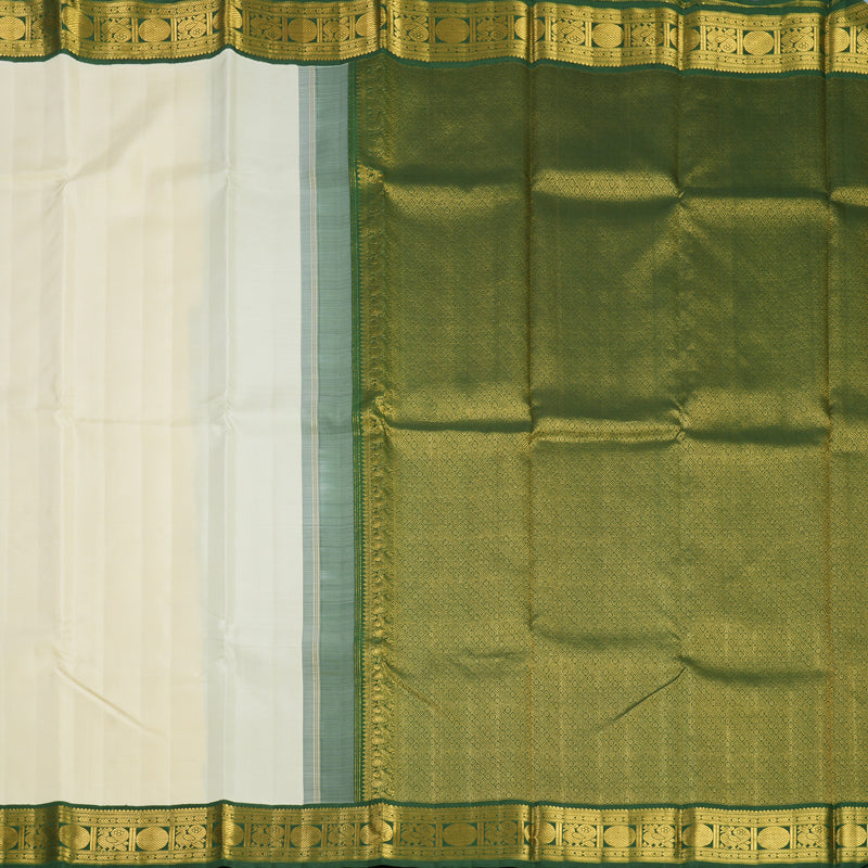 Hayagrivas Handloom Half-White Kanjivaram Silk Saree with Olive Green Border KBF595G4-2