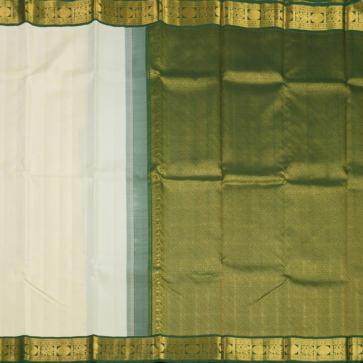 Hayagrivas Handloom Half-White Kanjivaram Silk Saree with Olive Green Border KBF595G4-2