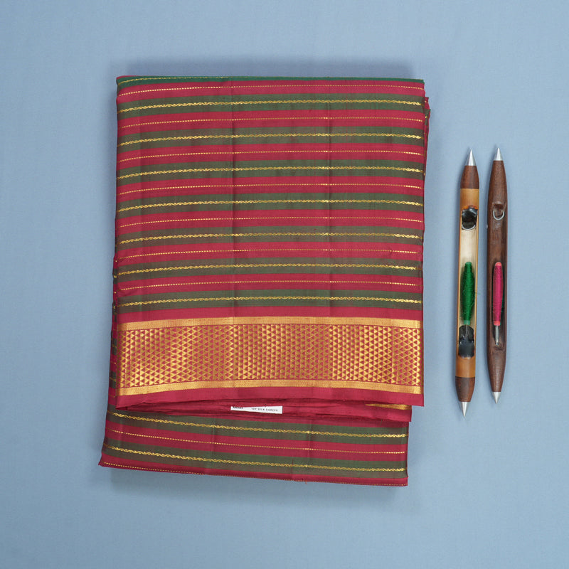 Hayagrivas Handloom Maroon &amp; Manthalir Stripes Ten Yards Silk Saree KBF596G10-1