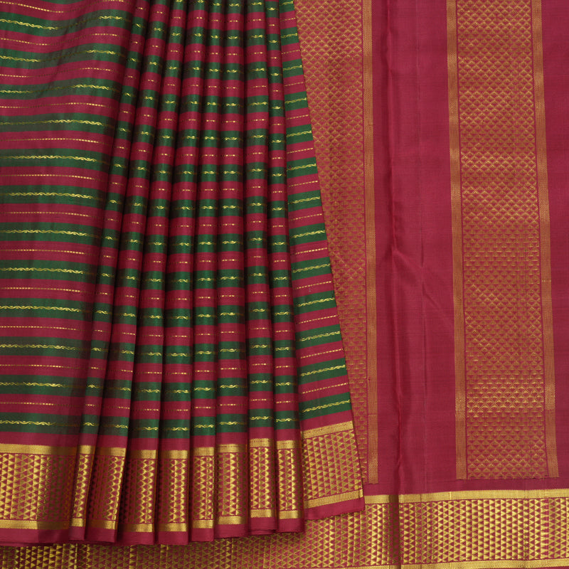 Hayagrivas Handloom Maroon &amp; Manthalir Stripes Ten Yards Silk Saree KBF596G10-1
