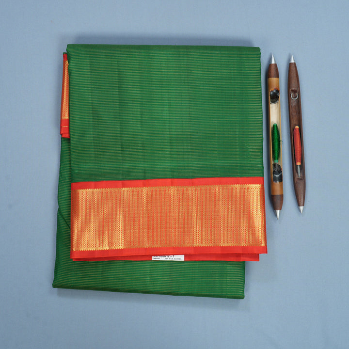 Hayagrivas Handloom Dark Green Ten Yards Silk Saree KBF596G12-1