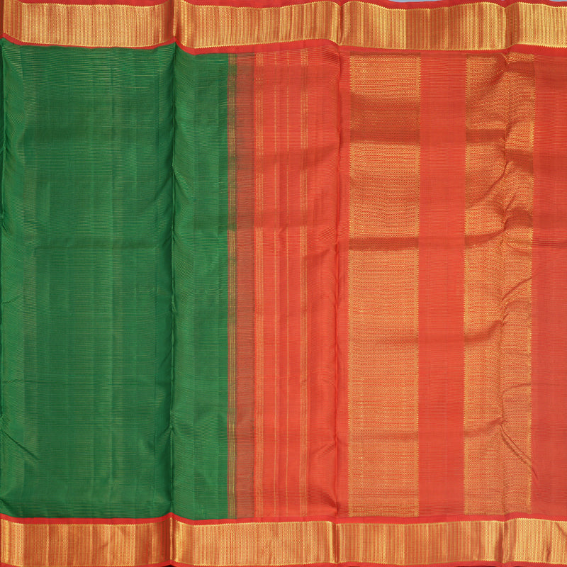 Hayagrivas Handloom Dark Green Ten Yards Silk Saree KBF596G12-1
