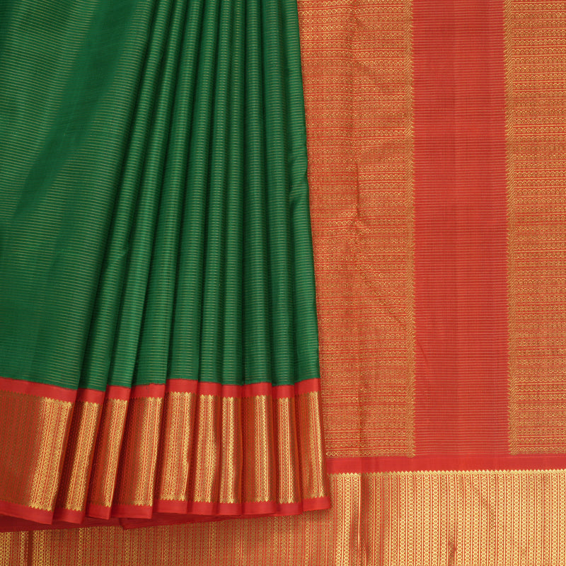 Hayagrivas Handloom Dark Green Ten Yards Silk Saree KBF596G12-1