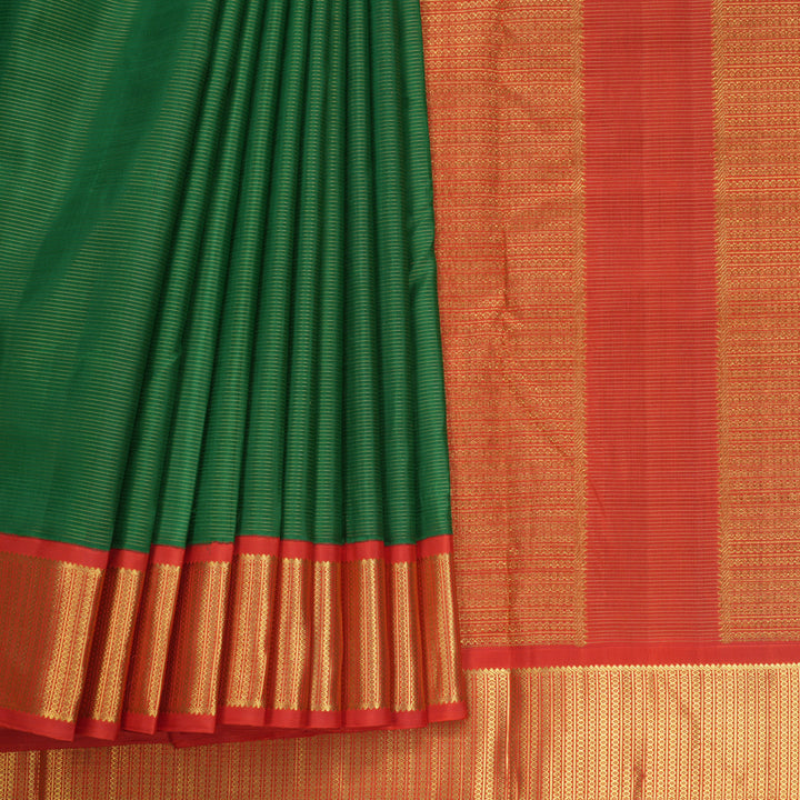 Hayagrivas Handloom Dark Green Ten Yards Silk Saree KBF596G12-1