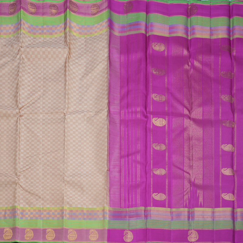 Hayagrivas Handloom Cream Kanjivaram Silk Saree with Multicolour Border KBF596G2-1
