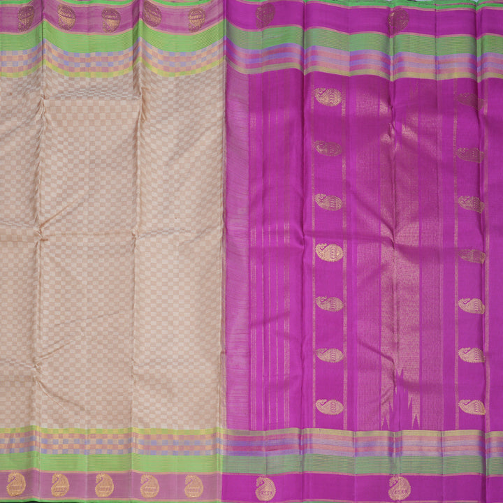 Hayagrivas Handloom Cream Kanjivaram Silk Saree with Multicolour Border KBF596G2-1