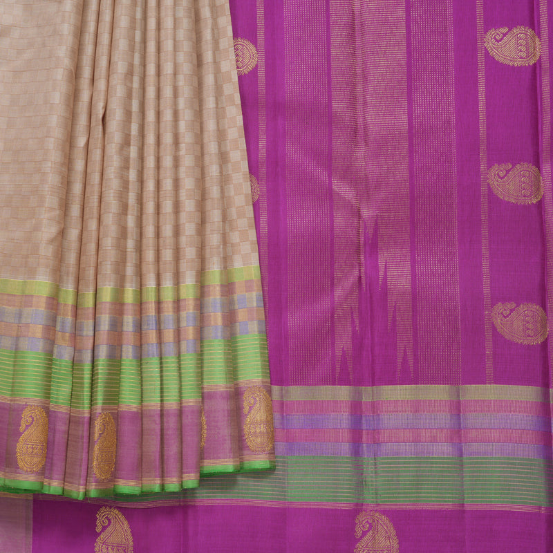 Hayagrivas Handloom Cream Kanjivaram Silk Saree with Multicolour Border KBF596G2-1