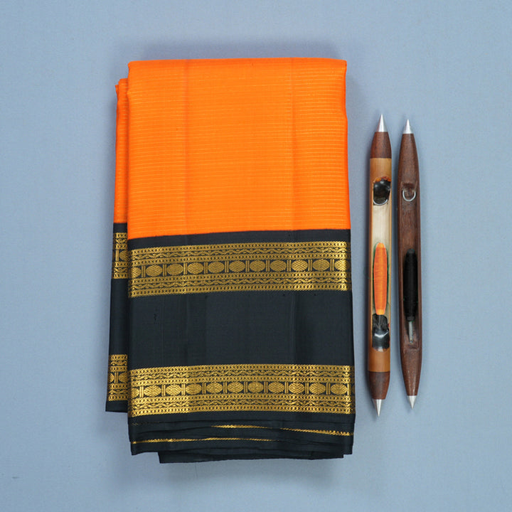 Hayagrivas Handloom Orange Kanjivaram Silk Saree with Black Border KBF596G5-1