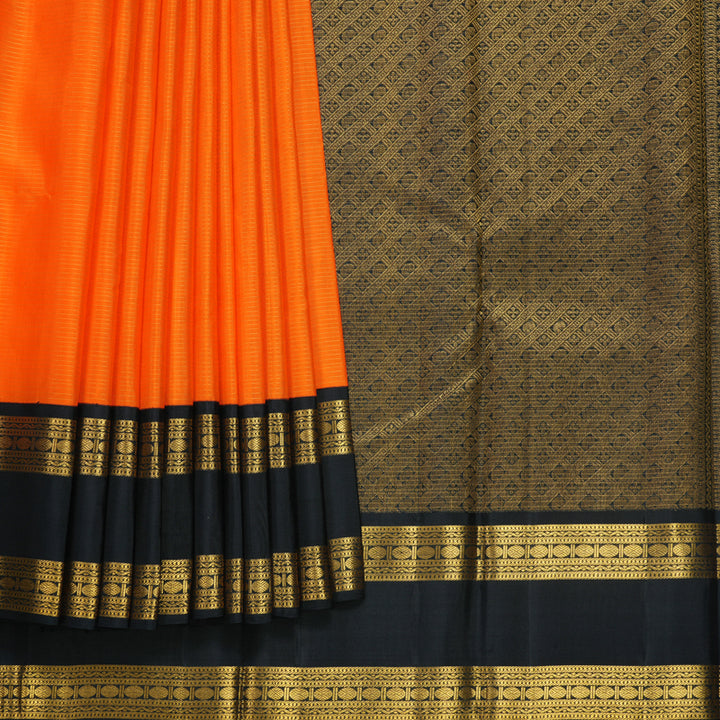 Hayagrivas Handloom Orange Kanjivaram Silk Saree with Black Border KBF596G5-1