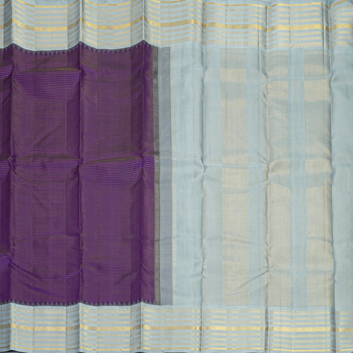 Hayagrivas Handloom Brinjal Purple Kanjivaram Silk Saree with Ash Grey Border KBF596G6-1