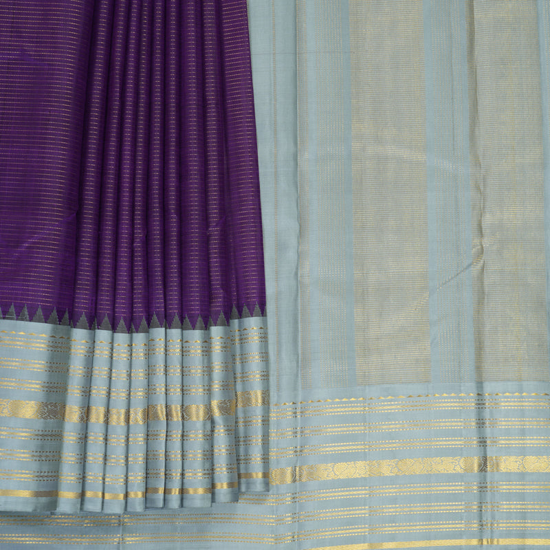 Hayagrivas Handloom Brinjal Purple Kanjivaram Silk Saree with Ash Grey Border KBF596G6-1